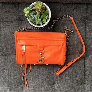 NEW Rebecca Minkoff bright orange Mini Mac crossbody leather bag RARE gold chain